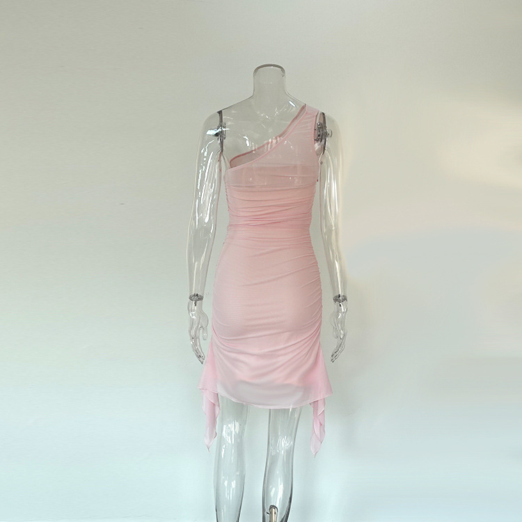 Women's Chic Premium Slash Shoulder Mesh Patchwork Tight Fitting Bodycon Dress