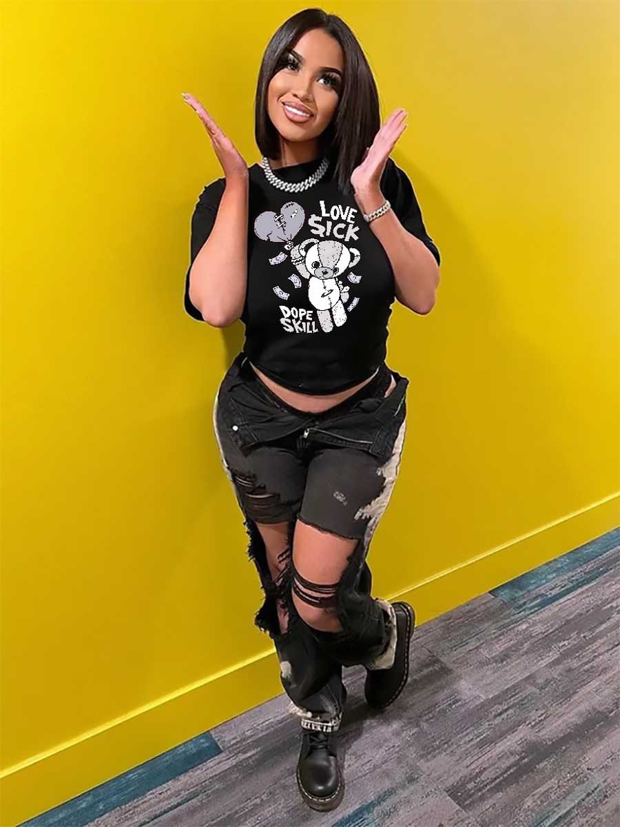 Plus Size Women's T-shirt Cartoon T-shirt Printed Top