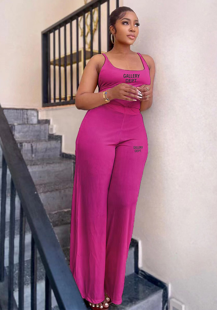 Women's Fashion Tank Top Open Back Casual Print Sports Bell Bottom Two-Piece Set