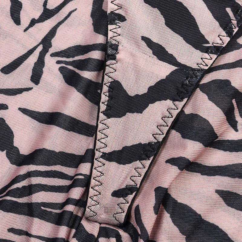 Summer Women Leopard Print Mesh Sexy See-Through Body Shaping Four-Piece Set