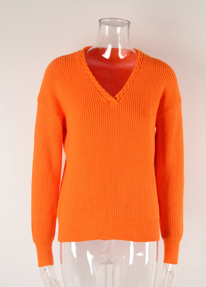 Women v-neck twist knittin sweater