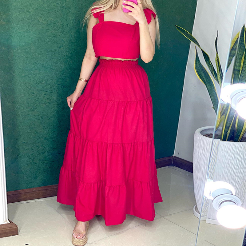 Women's Summer Short Vest High Waist Heap Skirt Skirt Two-piece Set