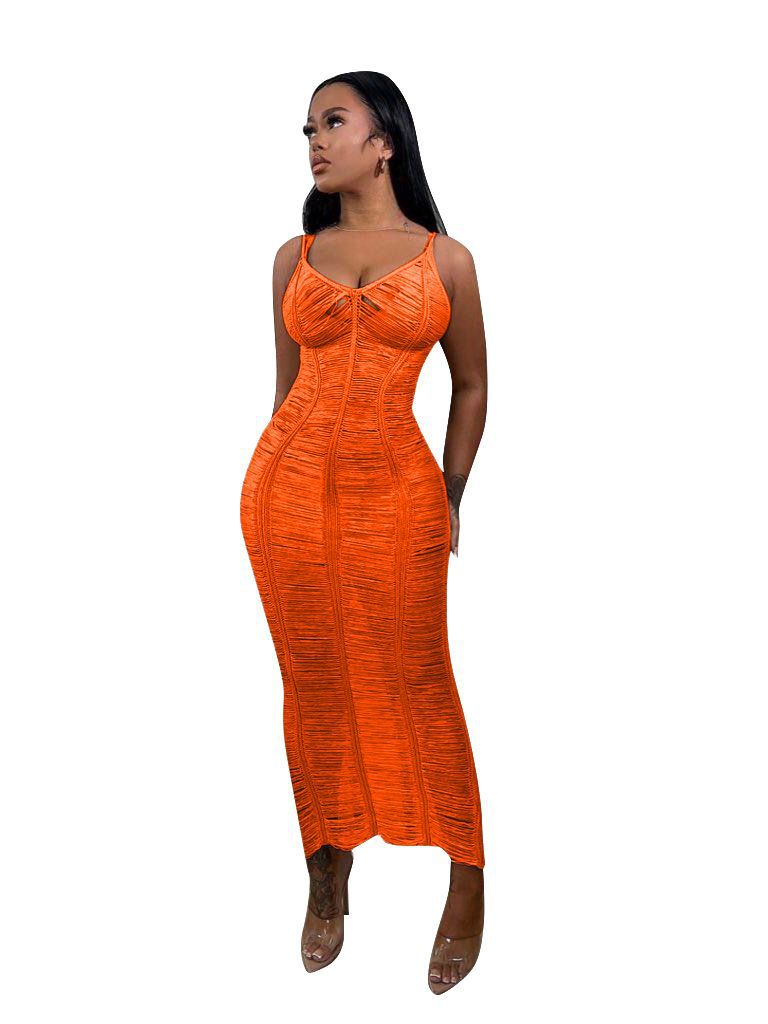 Women Casual Solid knitting Hollow Strap Beach Dress