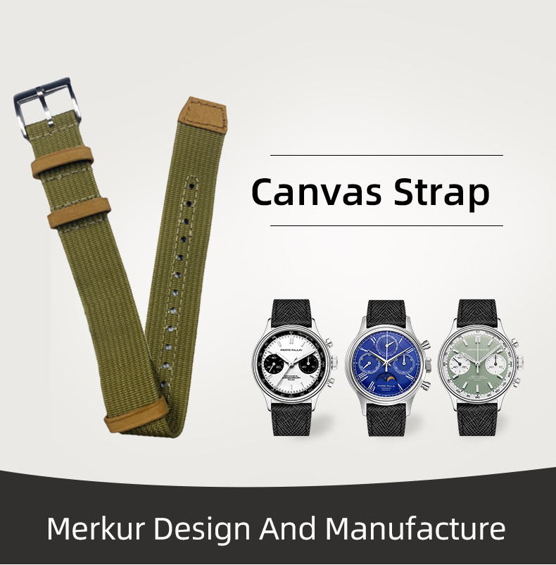 New MERKUR Watch Band Strap Canvas 20MM Military Leather water Resist For Mens Womens Watches Diver Chronograph Tourbillon Vintage Retro Pilot Watch