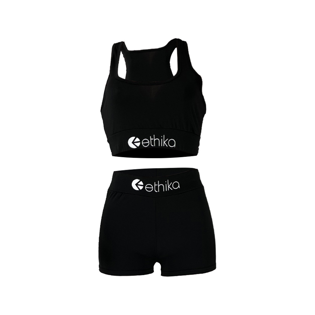 Women Solid Letter Print Top and Shorts Sport Two-Piece Set