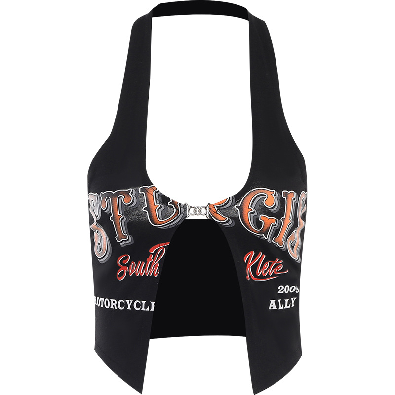 Womens Halter Neck Print Crop Tank Top