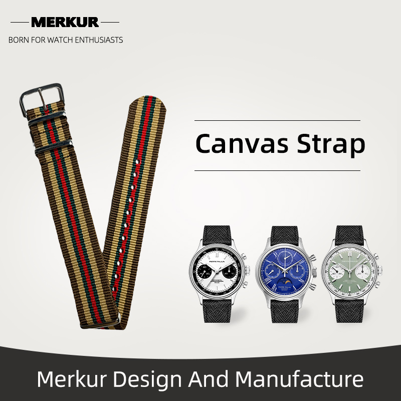 New MERKUR Watch Pilot Military Band Strap Canvas 20MM Military Leather water Resist For Mens Womens Watches Diver Chronograph Tourbillon Vintage Retro Pilot Watch