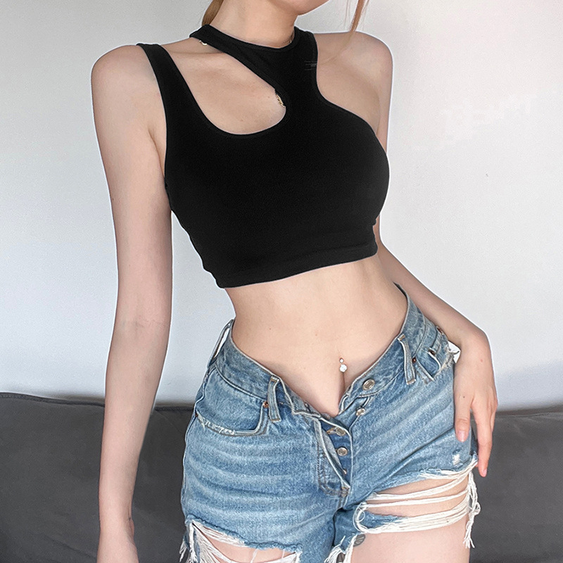 Summer Ladies Solid Color Slim Crop Street Fashion Camisole Basic Tank Top Women
