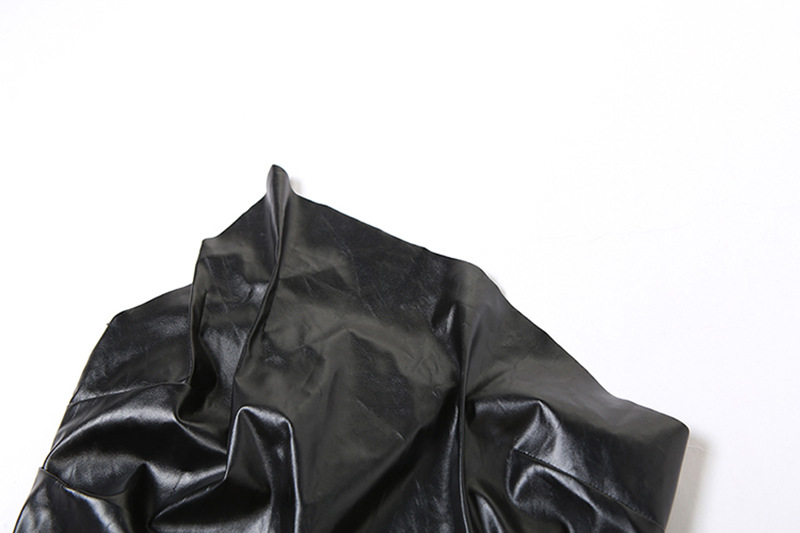 Summer Women Sexy pu Leather Solid Strapless Fold Top