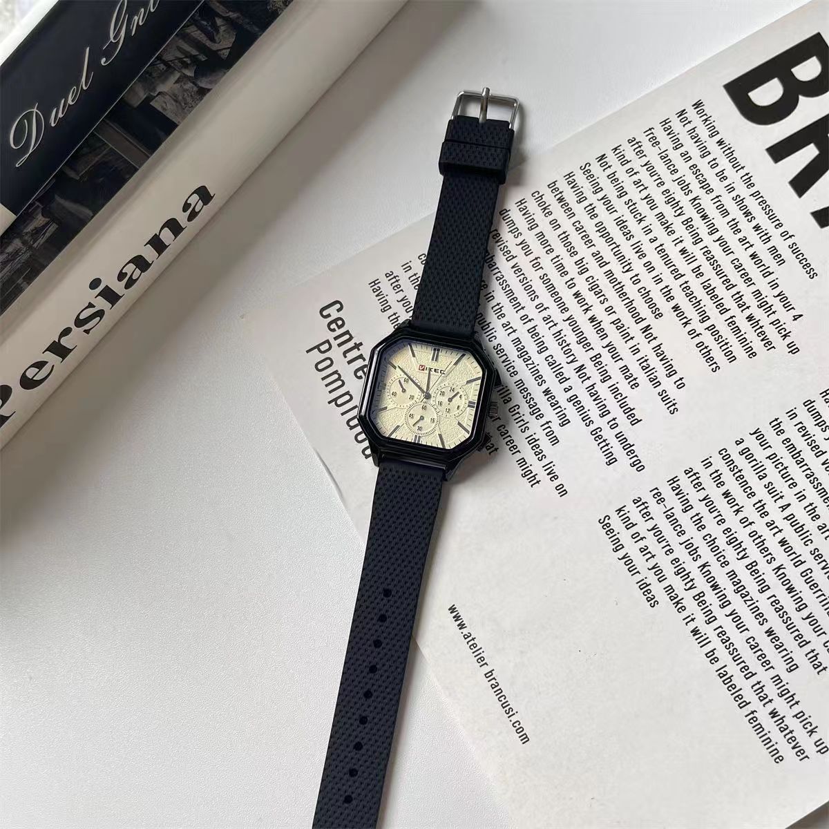 Men's watch Japanese and Korean square fashion trend black technology teenagers students men and women casual handsome large dial