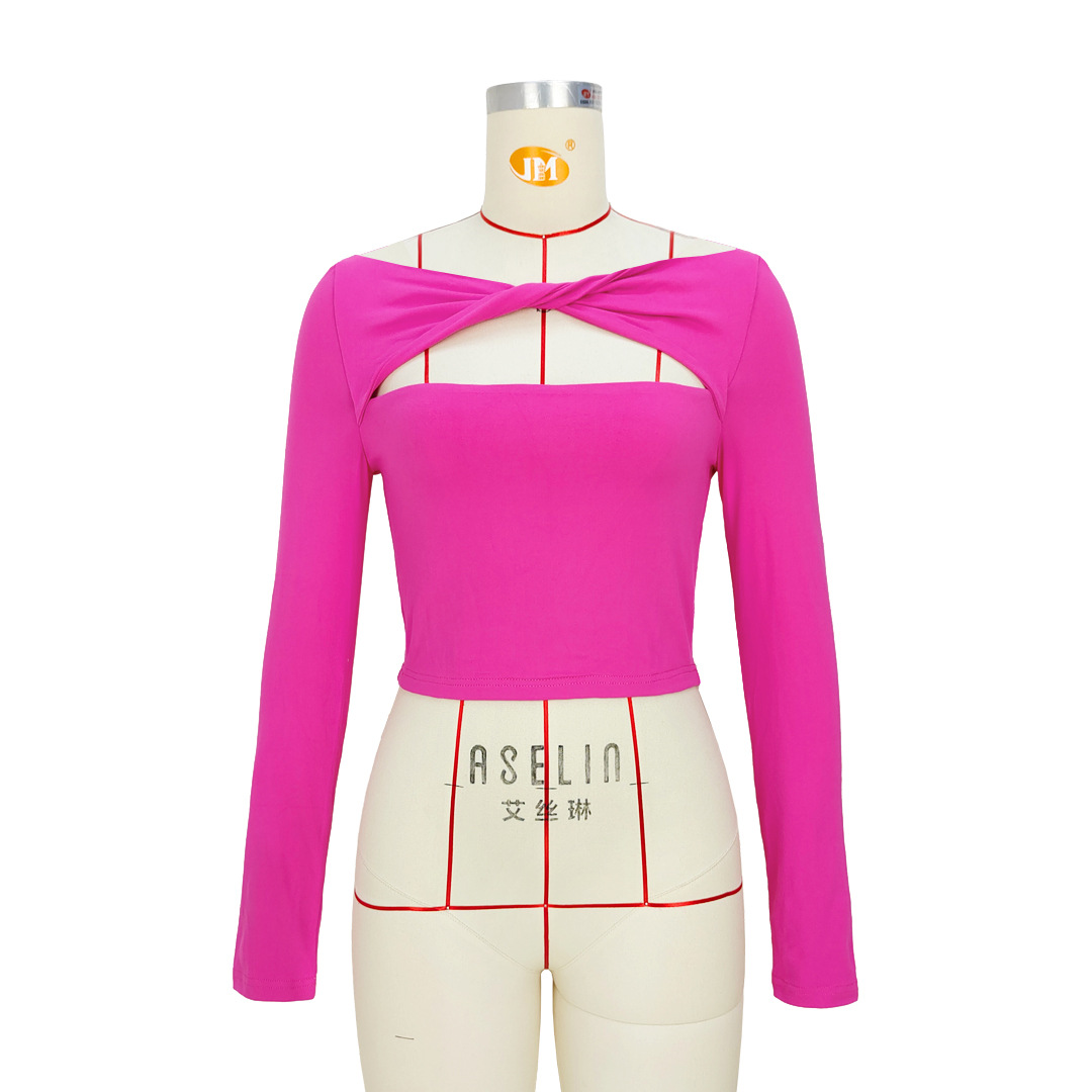 Women Solid Cutout Knot Off Shoulder T-Shirt