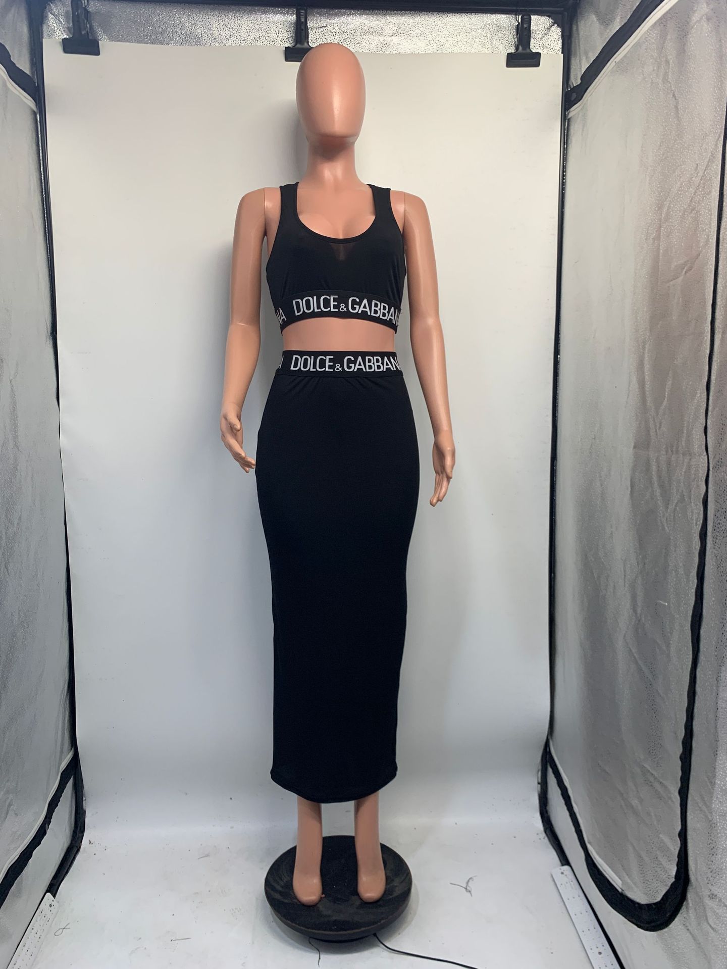 Women Summer Casual Letter Webbing Tank Top and Skirt Casual Two Piece Set