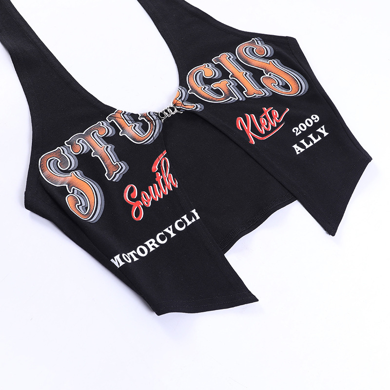 Womens Halter Neck Print Crop Tank Top