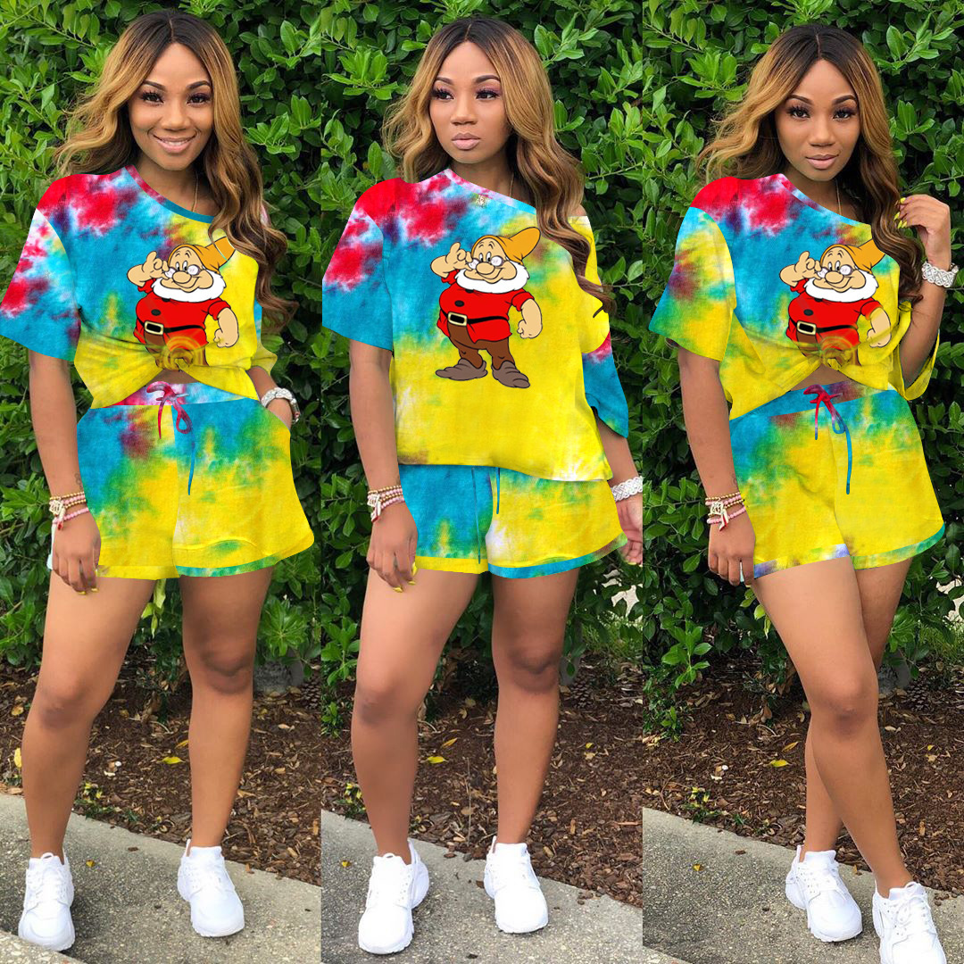 Women's Fashion Casual Print Short Sleeve Two-Piece Set