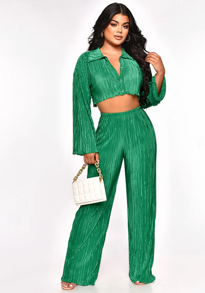 Women Solid Sexy Shirt and Casual Pants Two Piece Set