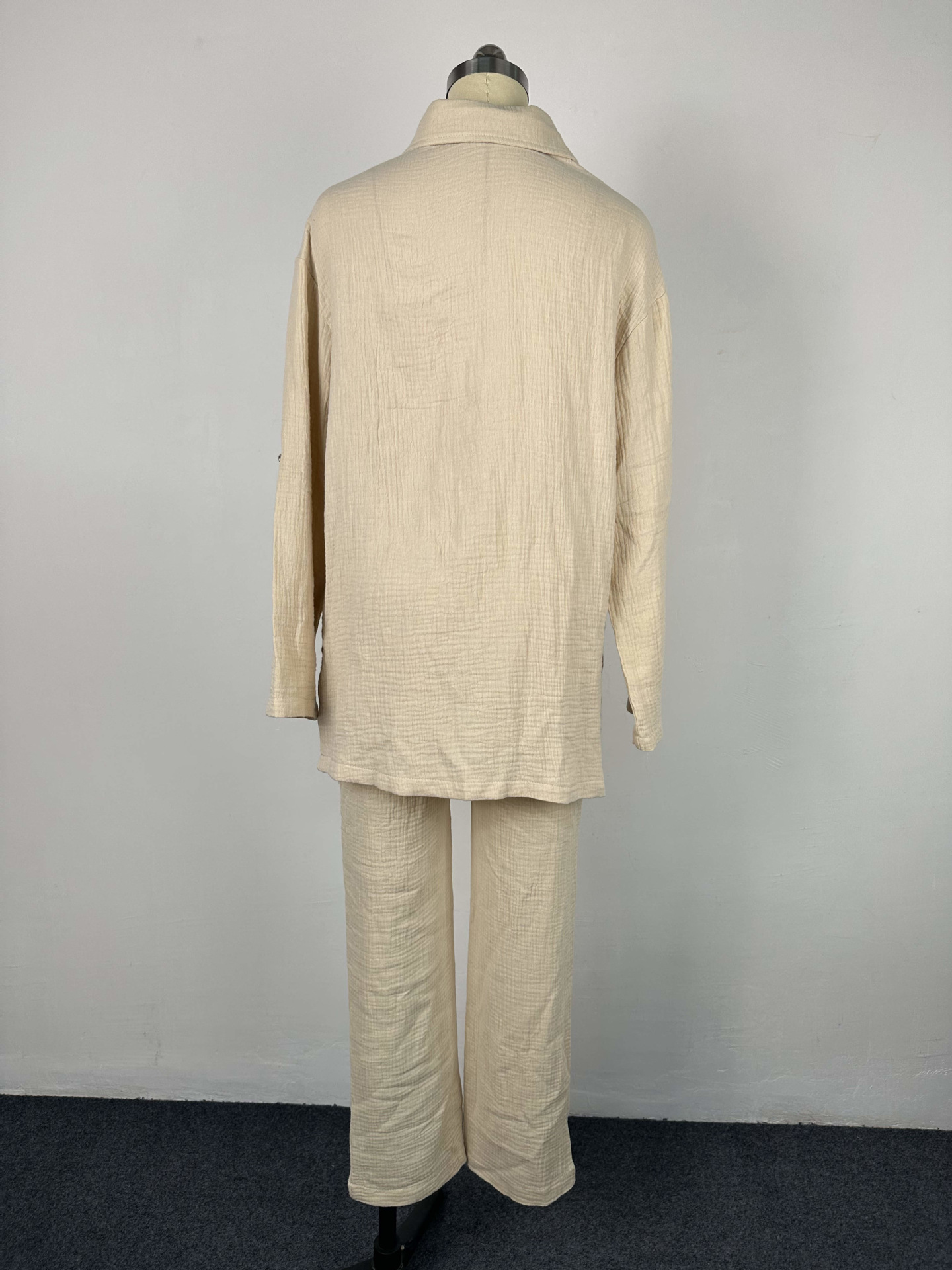 Plus Size Women's Double Crepe Oversized Turndown Collar Long Sleeve Set