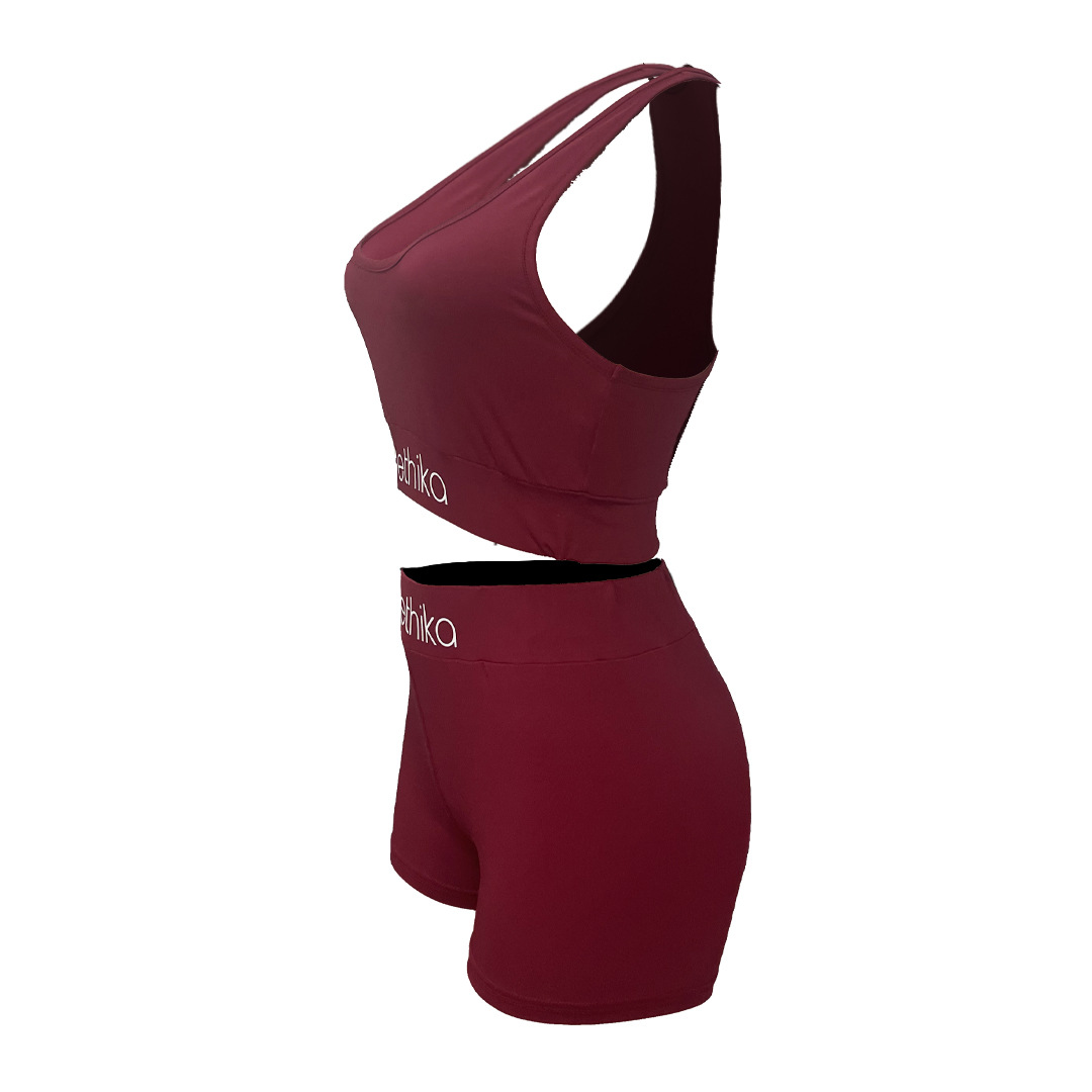 Women Solid Letter Print Top and Shorts Sport Two-Piece Set