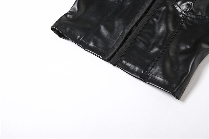 Summer Women Solid Off Shoulder pu Leather Tank Top