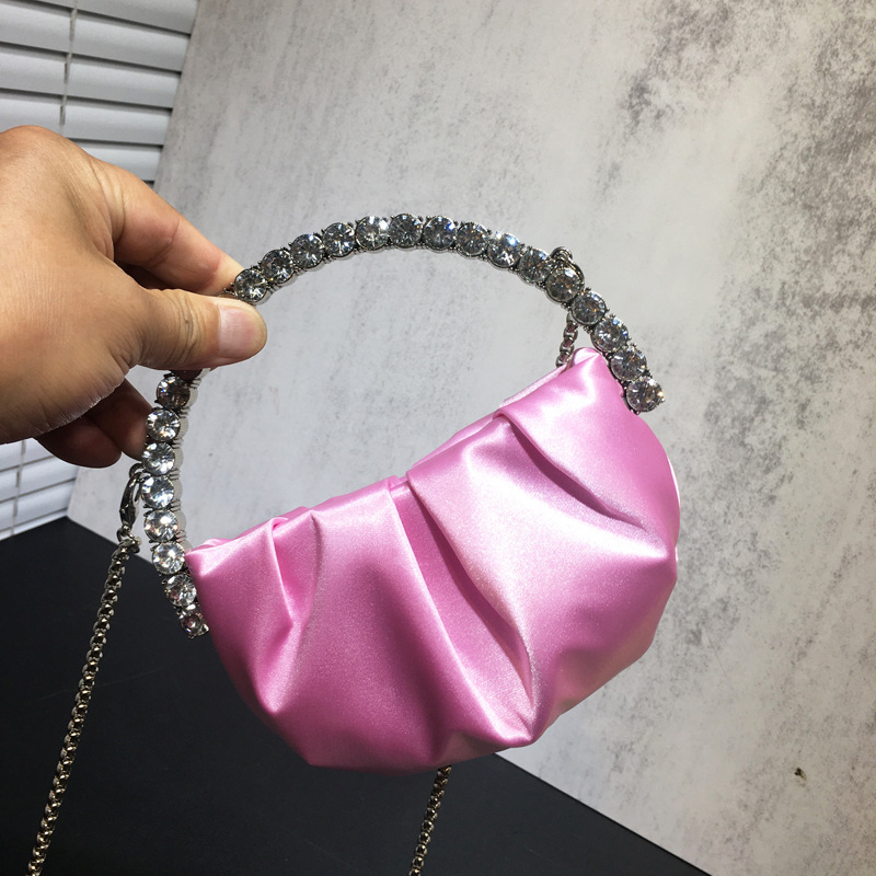 women's rhinestone clutch bag diamond pleated mini evening bag Messenger small bag