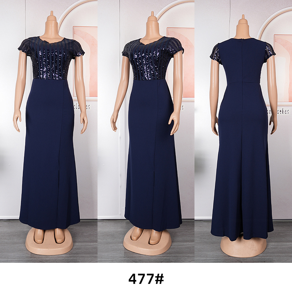 Plus Size African Dress Party Round Neck Solid Dress