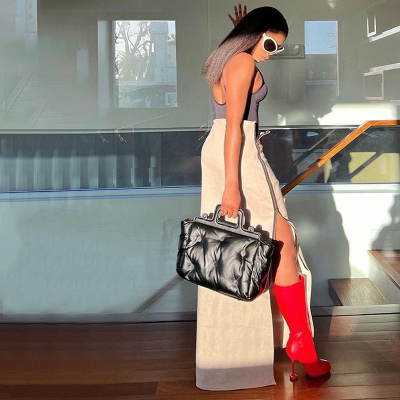 Summer Women Sexy pu Leather Solid Strapless Fold Top