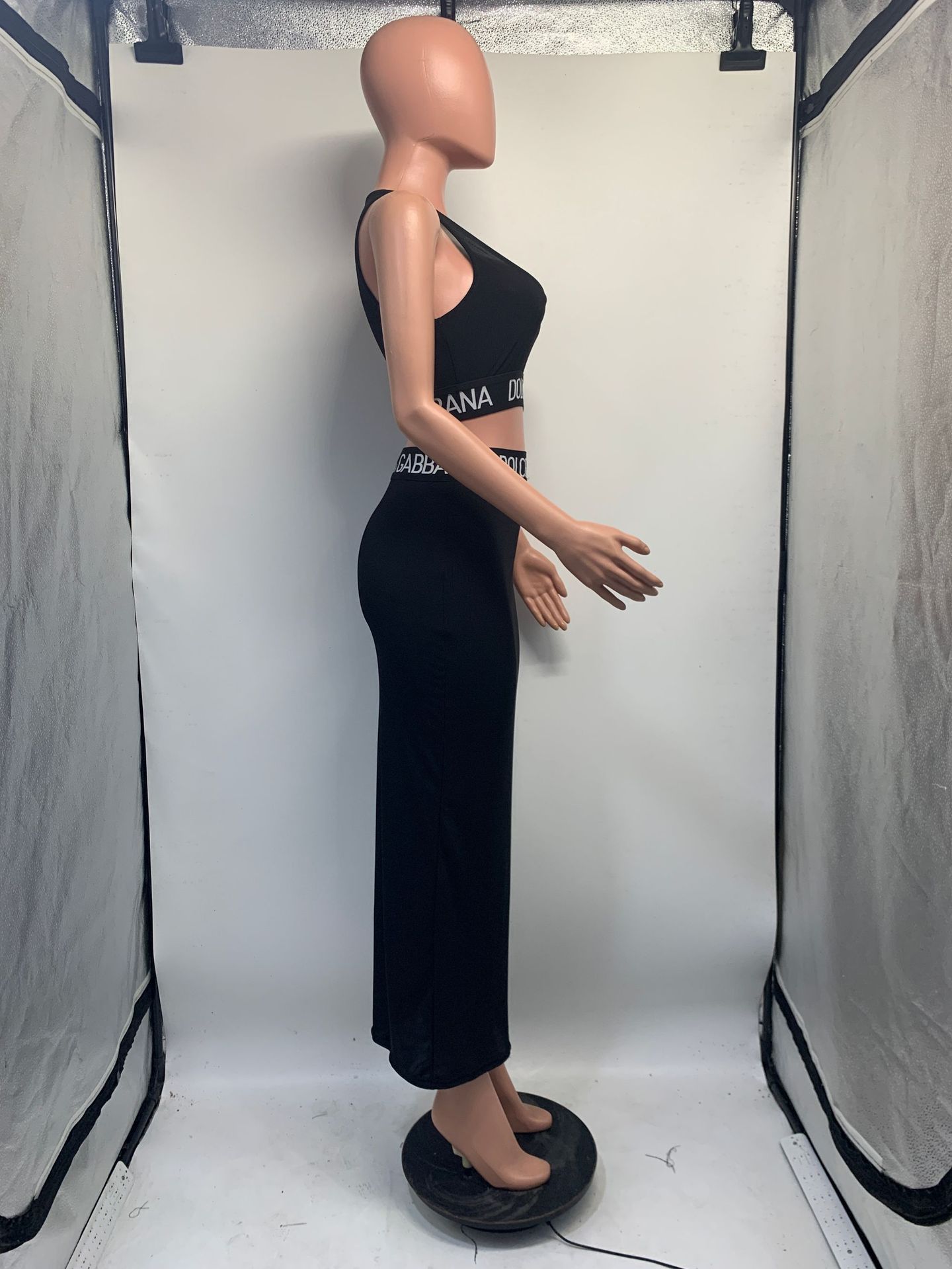 Women Summer Casual Letter Webbing Tank Top and Skirt Casual Two Piece Set