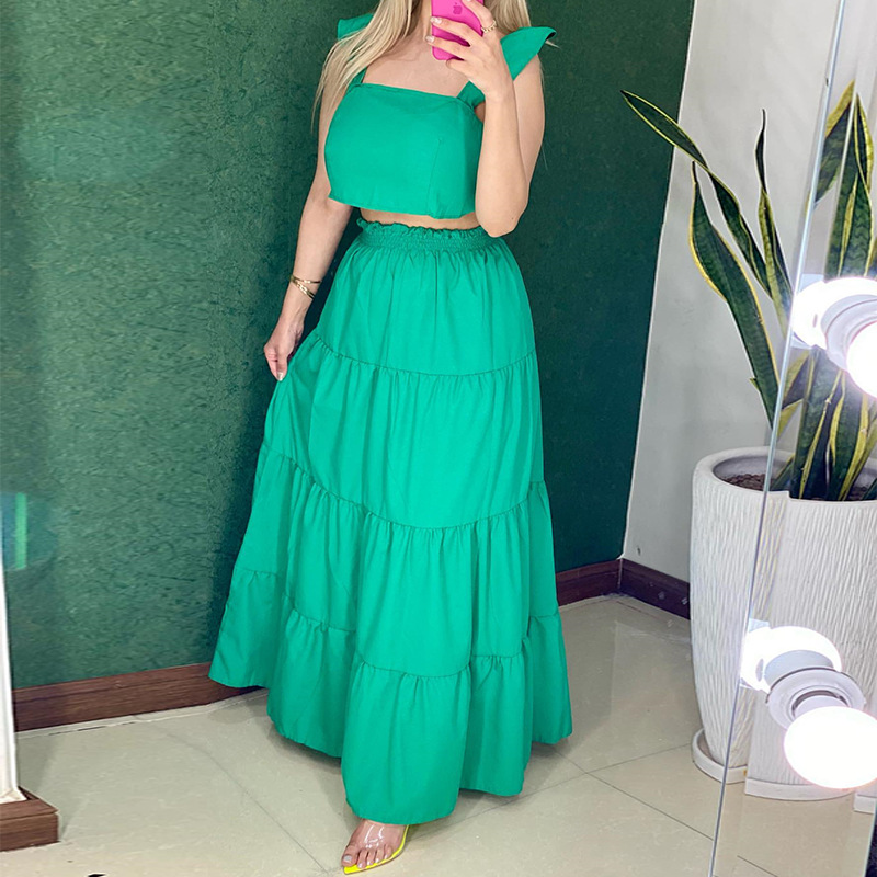 Women's Summer Short Vest High Waist Heap Skirt Skirt Two-piece Set