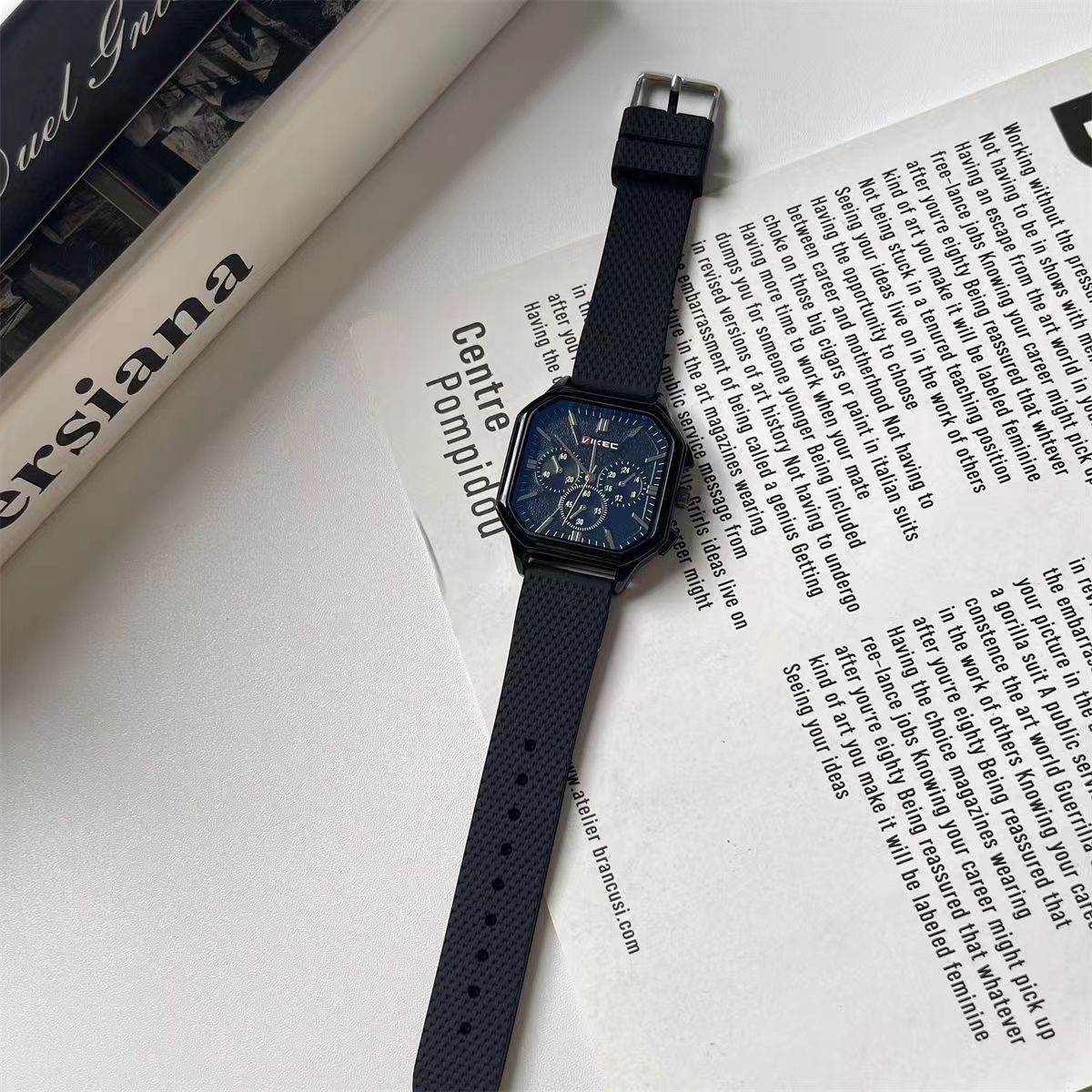 Men's watch Japanese and Korean square fashion trend black technology teenagers students men and women casual handsome large dial