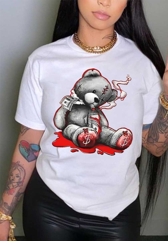 Plus Size women's top cartoon bear print t-shirt