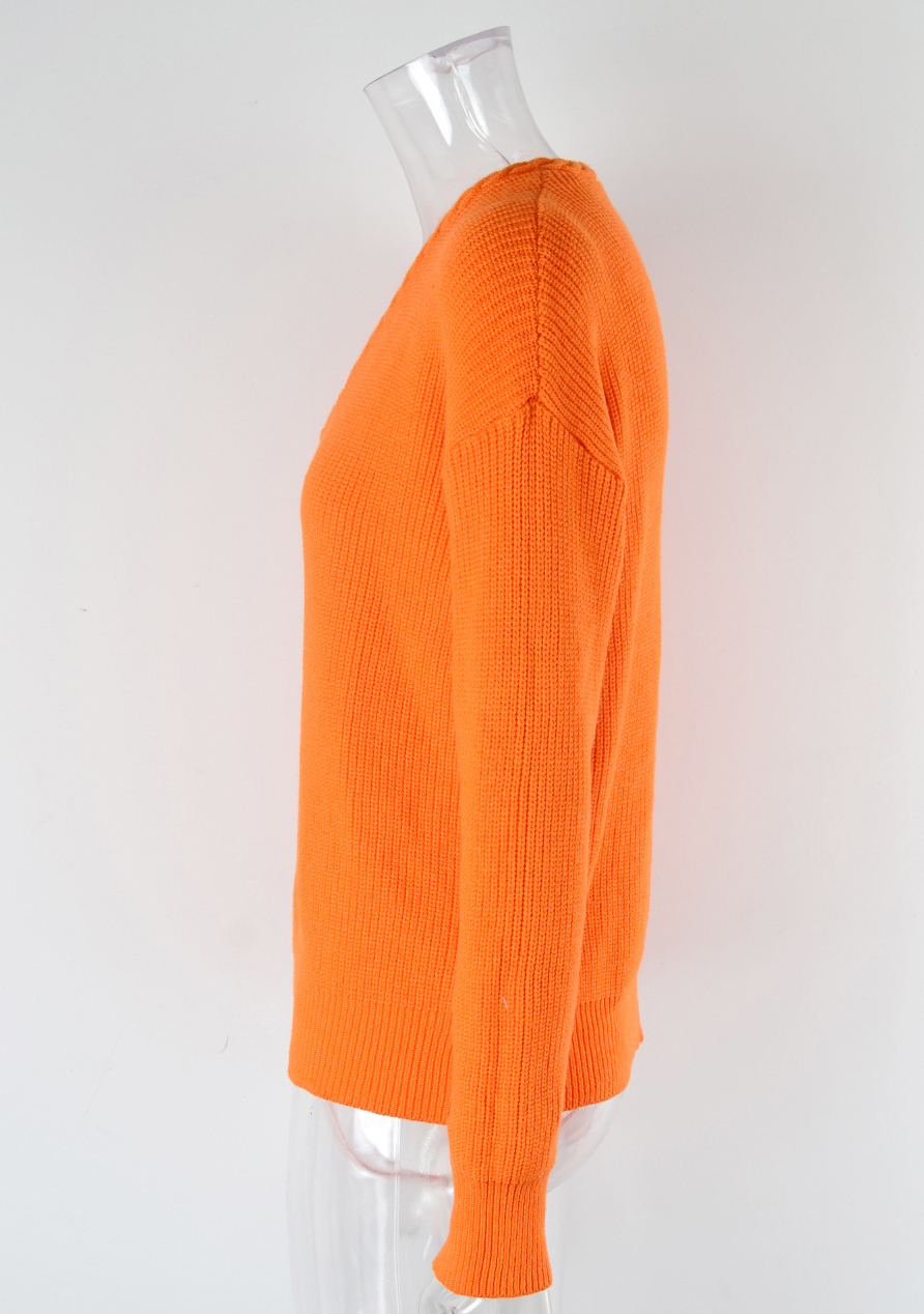 Women v-neck twist knittin sweater