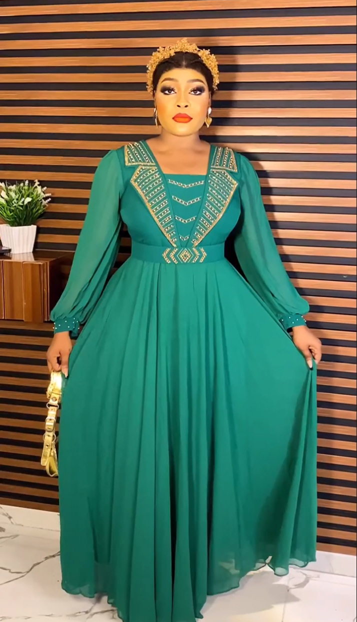 Plus Size Women African U-Neck Beaded Dress