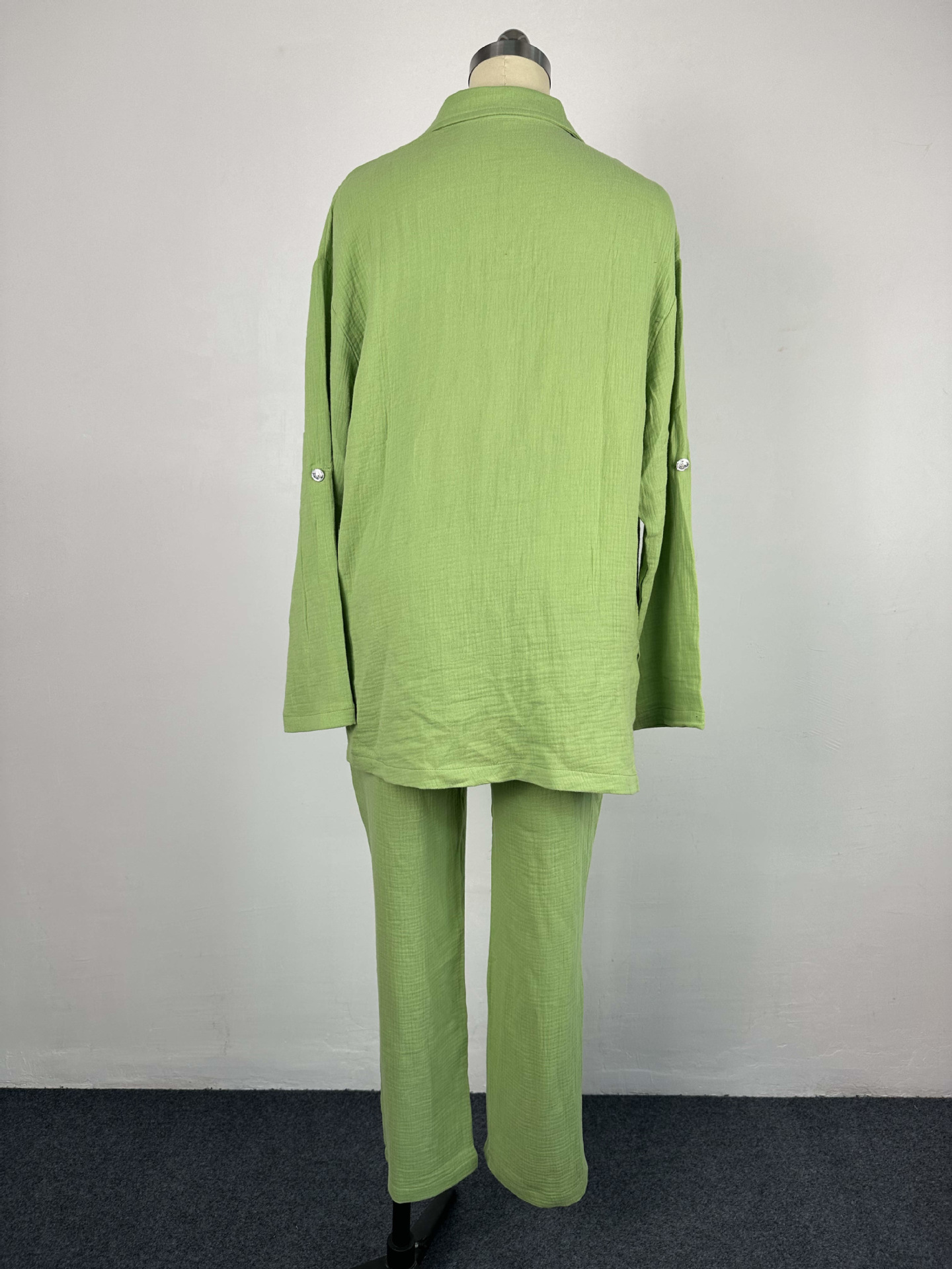 Plus Size Women's Double Crepe Oversized Turndown Collar Long Sleeve Set