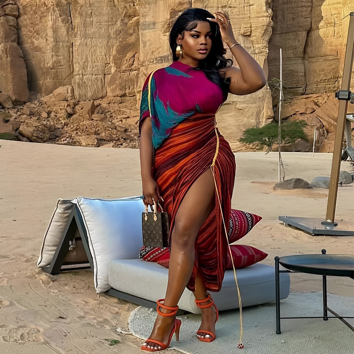 Women Print Pleated Irregular Dress