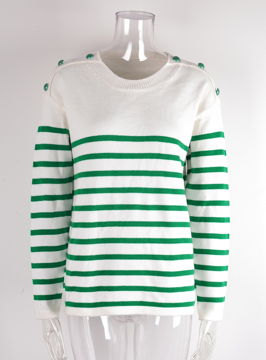 Women Button Striped Knitting Sweater