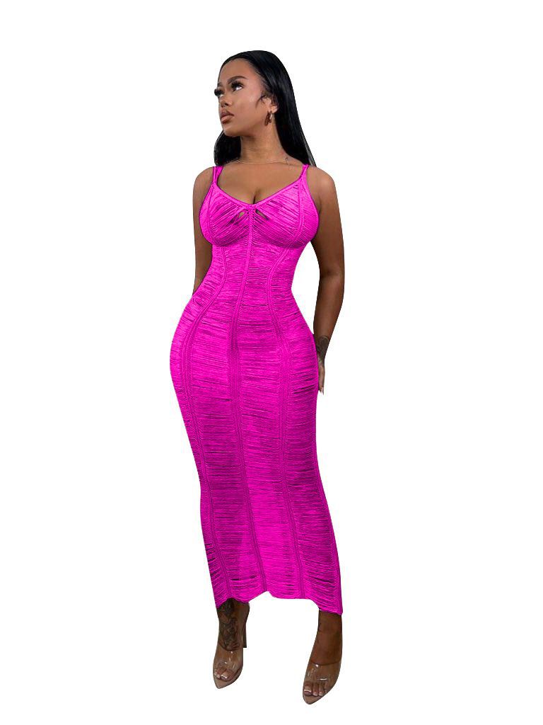 Women Casual Solid knitting Hollow Strap Beach Dress