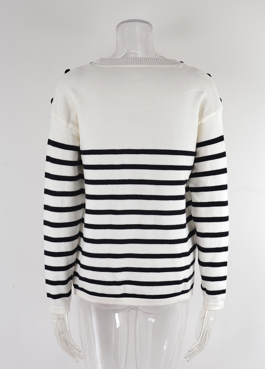 Women Button Striped Knitting Sweater
