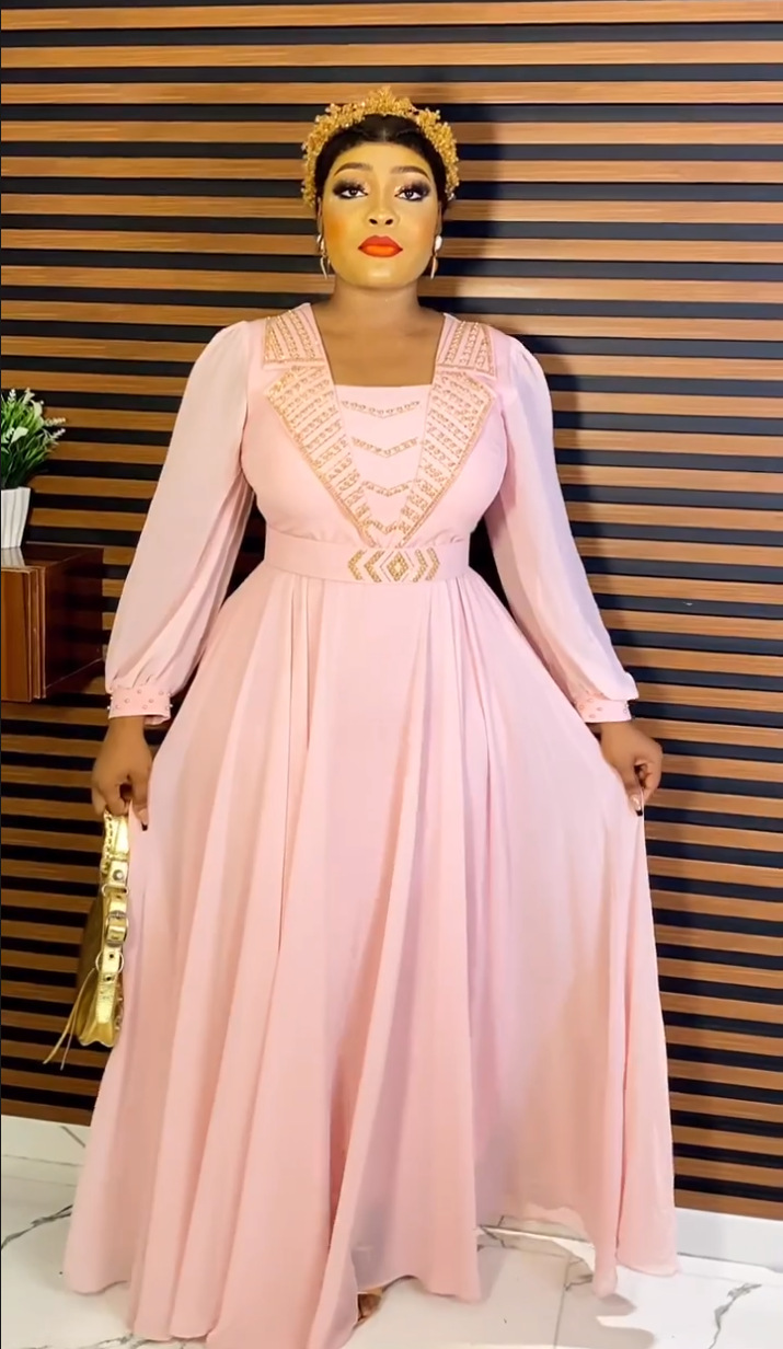 Plus Size Women African U-Neck Beaded Dress