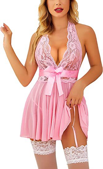 Erotic Lingerie Sexy Women's Mesh See-Through  Pajamas Night Dress Set