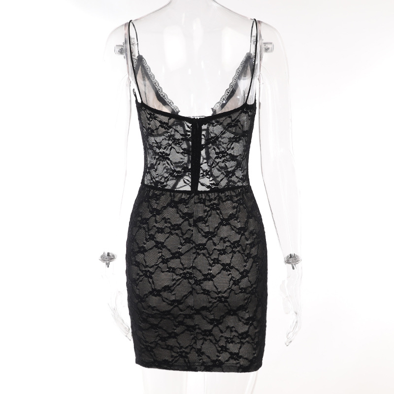 Women Suspenders Lace-Up Cutout Bodycon Dress