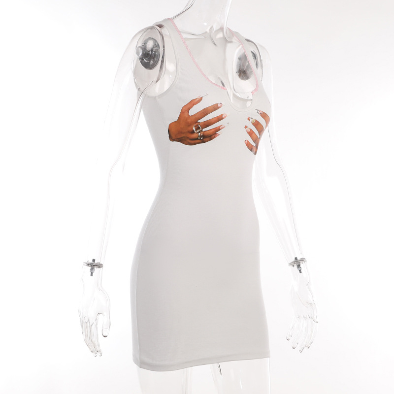 Women Summer Printed V-Neck Slim Sexy Mini Dress