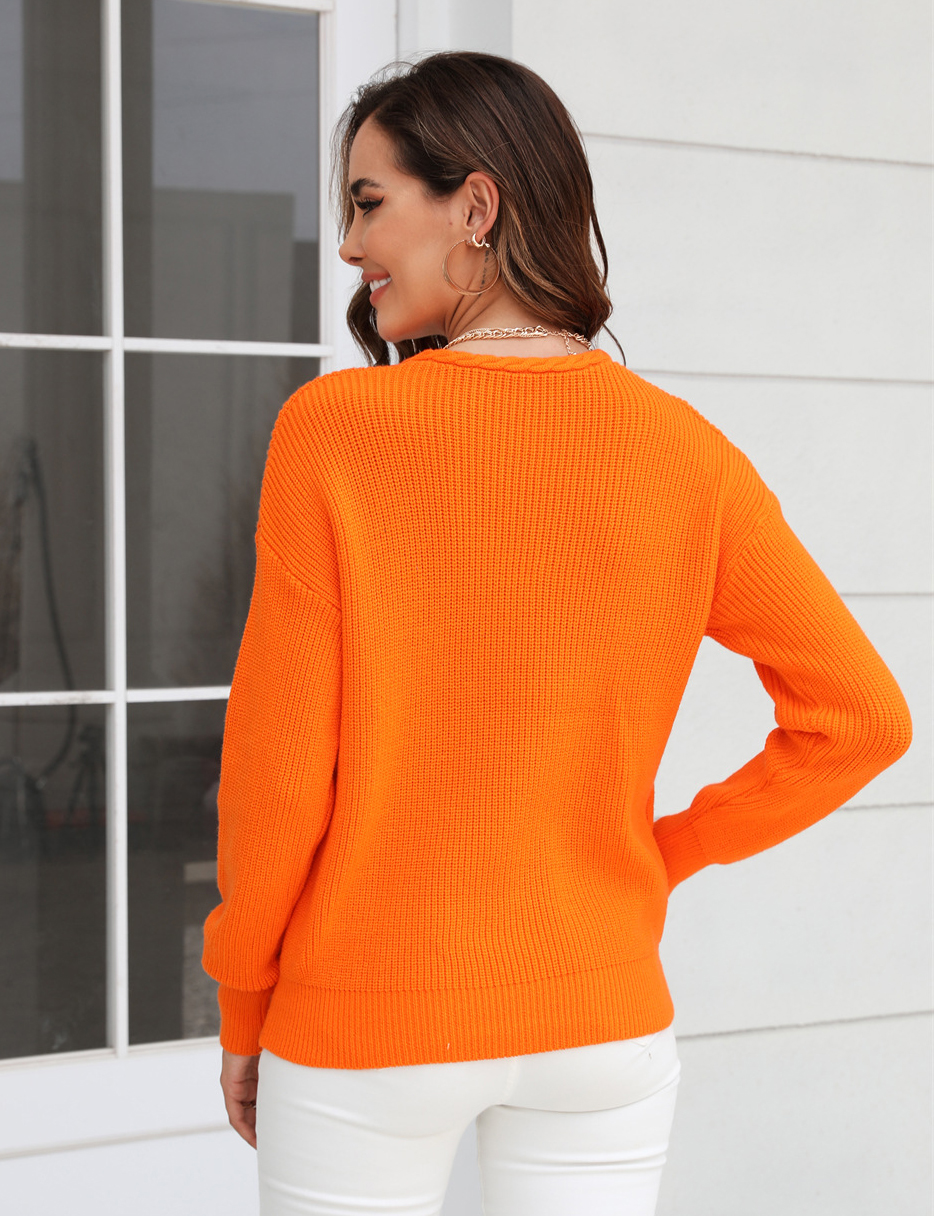 Women v-neck twist knittin sweater