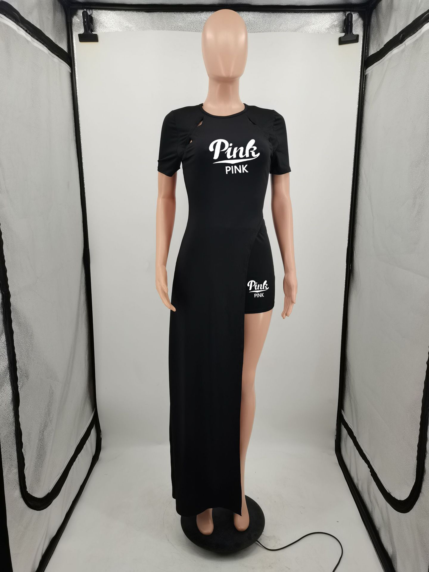 Women's spring summer women's short-sleeved sexy slit slim two-piece suit