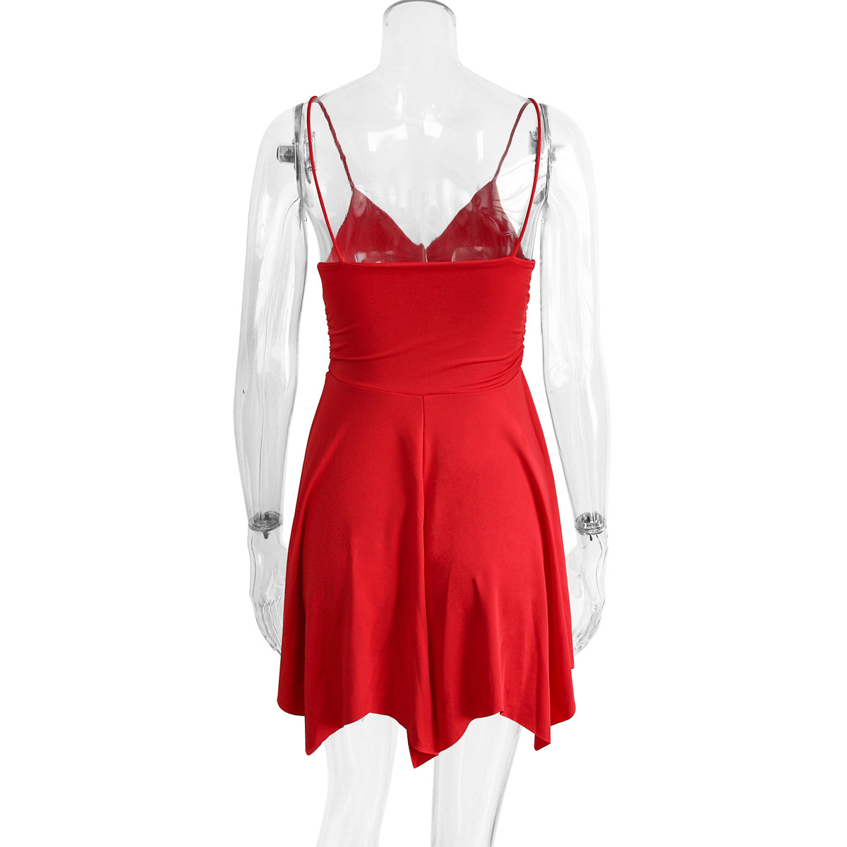 Women's Sexy V Neck Strap Dress Summer Fashion Dress Irregular Hem