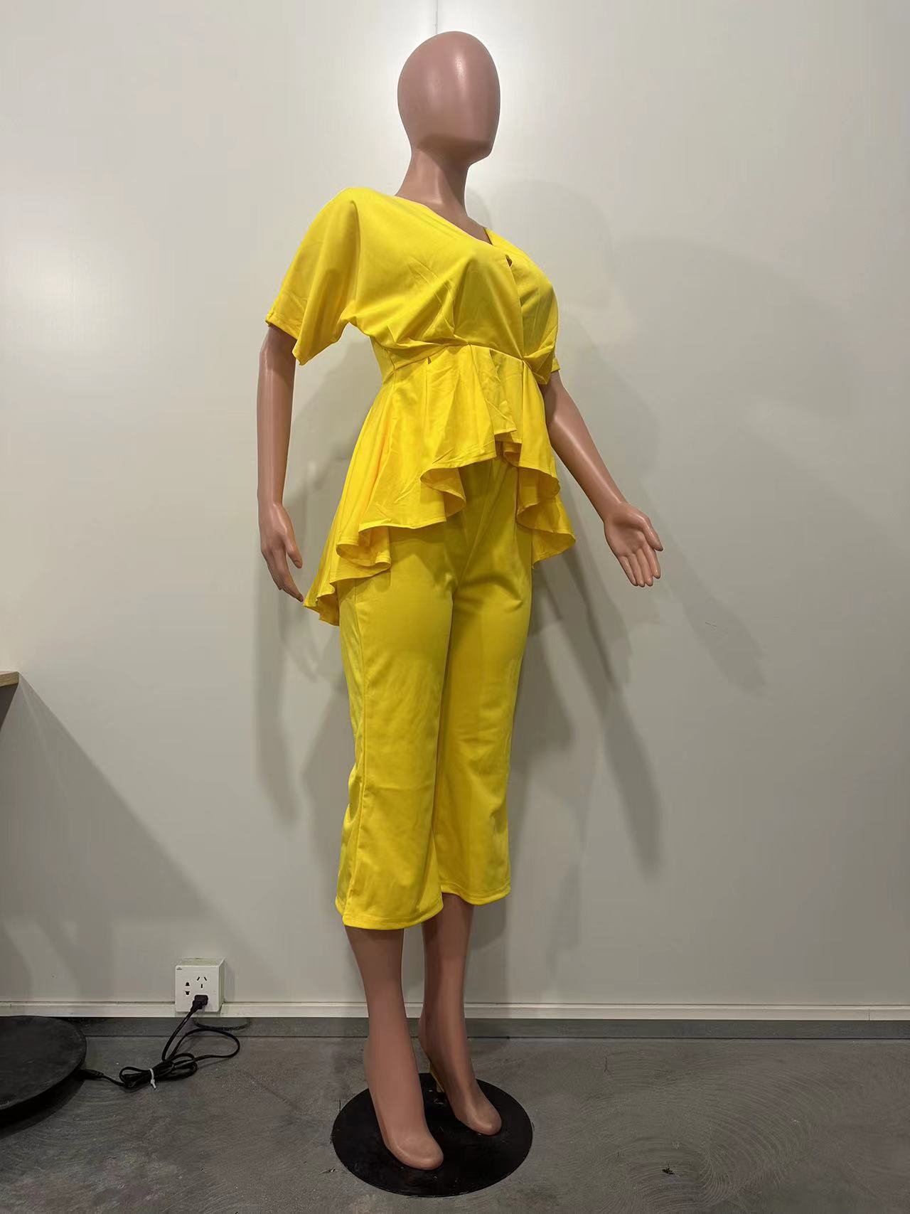 Spring Summer Women's Suit Top Knife-cut Wide-leg Bottoms