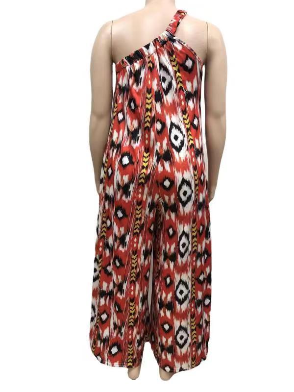 Plus Size Women Tie Dye Casual One Shoulder Wide Leg Jumpsuit