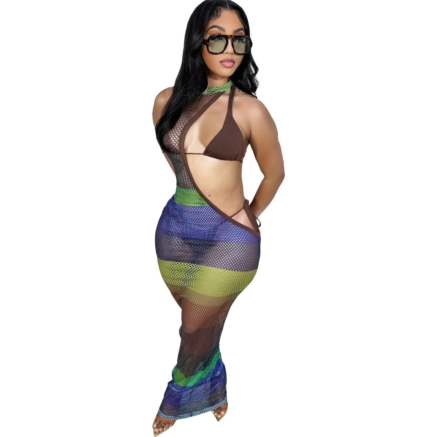 Women Screen Printing Swimwears Dresses Three-Piece