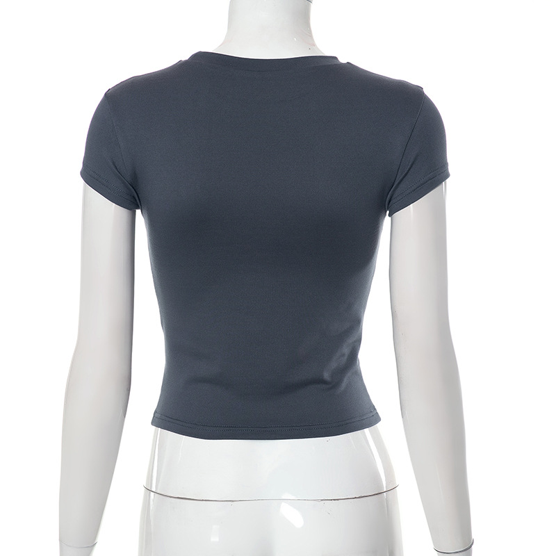 Women Summer Casual Letter Print Round Neck Short Sleeve Top