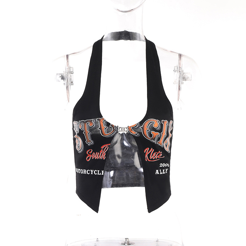 Womens Halter Neck Print Crop Tank Top