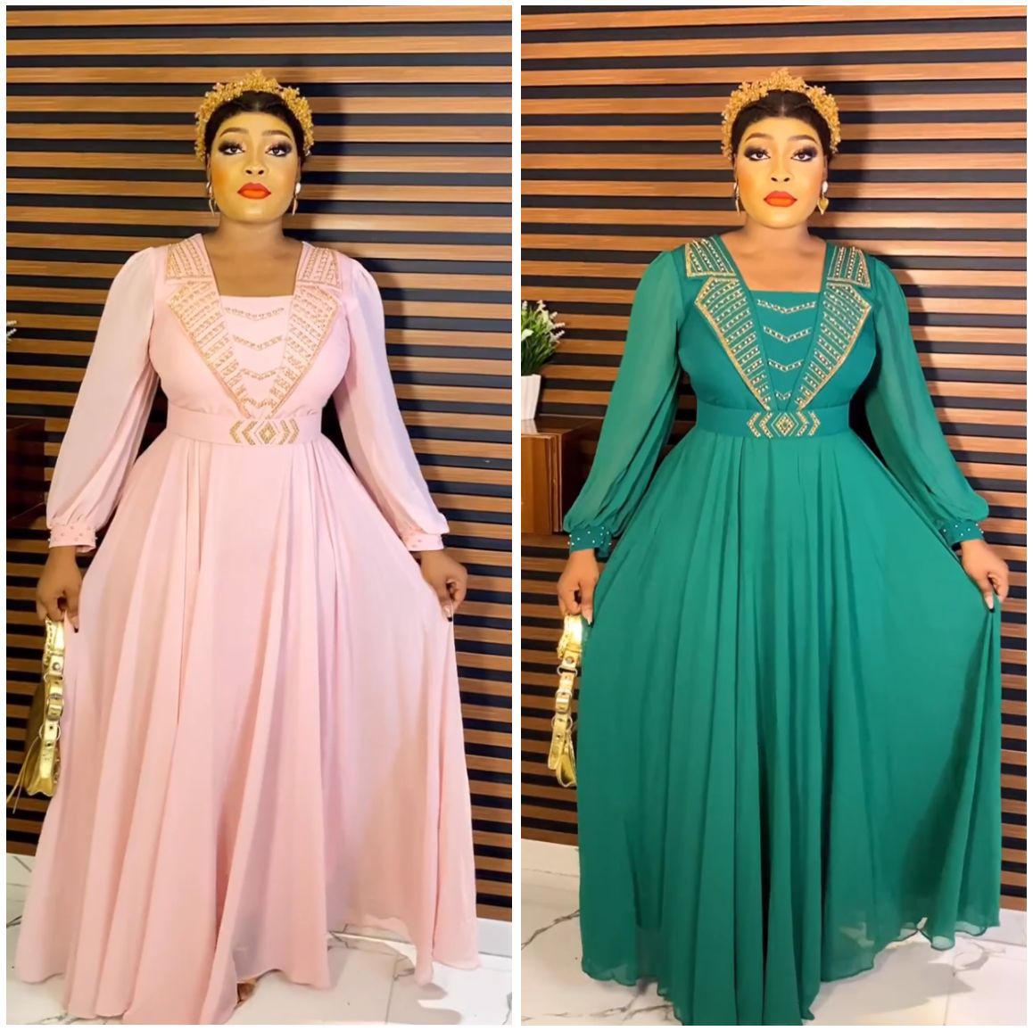 Plus Size Women African U-Neck Beaded Dress