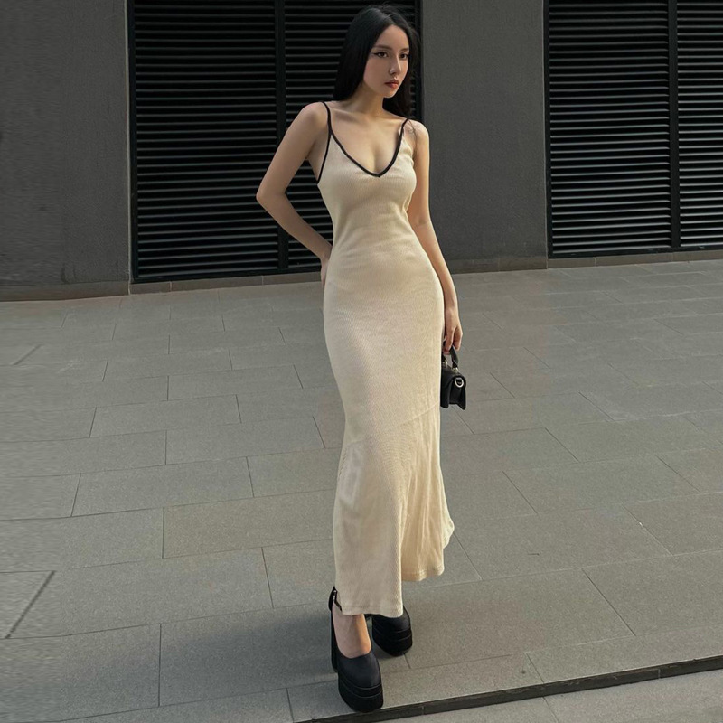 Women's summer Chic sexy V-neck Maxi Strap Dress